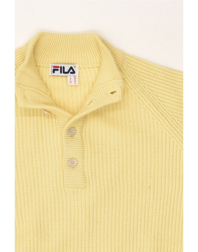 FILA Mens Button Neck Jumper Sweater IT 50 Medium Yellow | Vintage Fila | Thrift | Second-Hand Fila | Used Clothing | Messina Hembry 