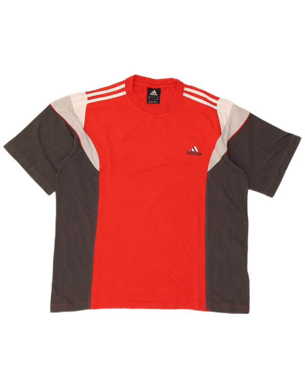 Adidas Mens T-Shirt Top UK 46/48 XL Red Colourblock Cotton
