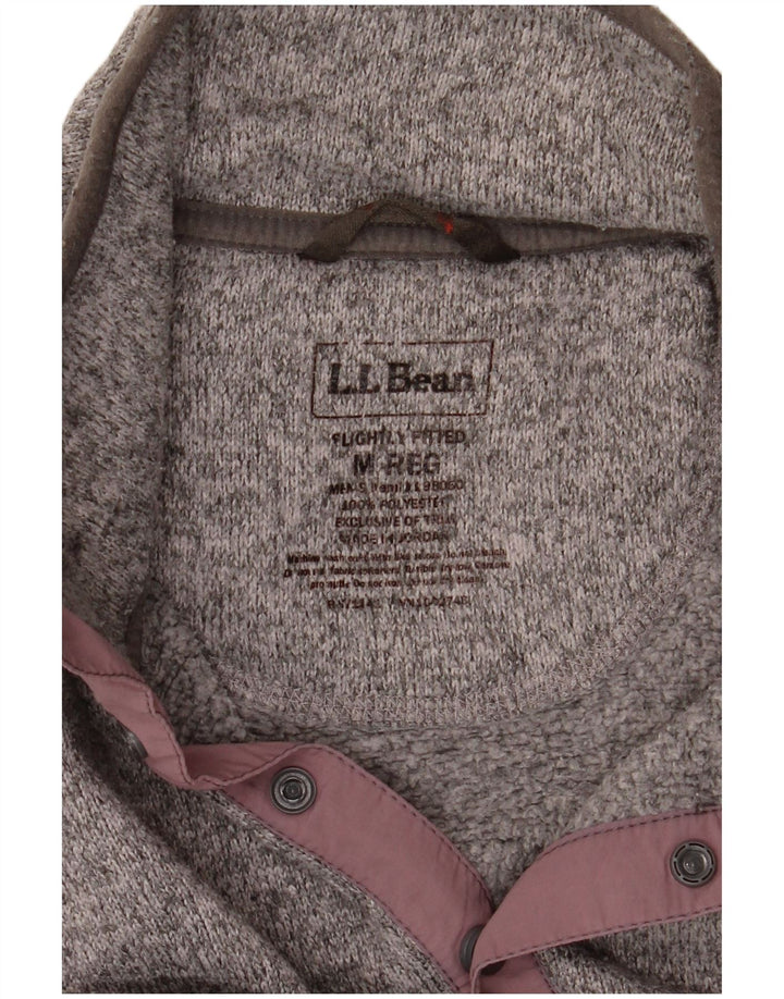L.L.Bean Mens Button Neck Jumper Sweater Medium Grey Flecked Polyester