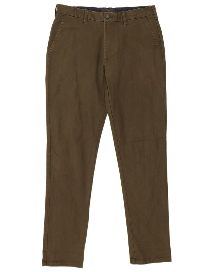 Marks & Spencer Mens Slim Chino Trousers W32 L31 Khaki Cotton