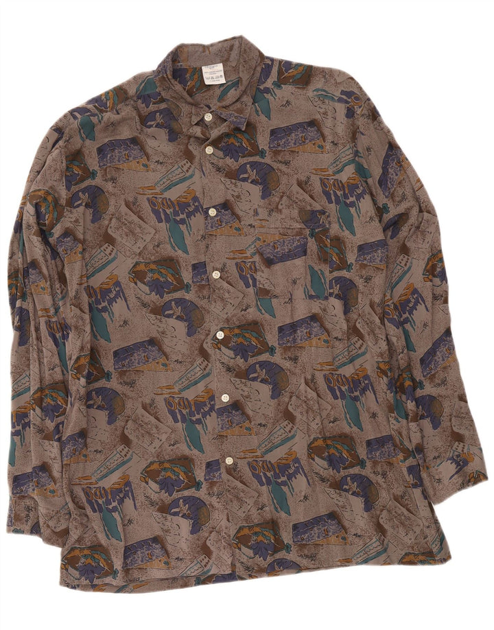 Vintage Mens Abstract Pattern Shirt Size 41/42 Large Grey Viscose