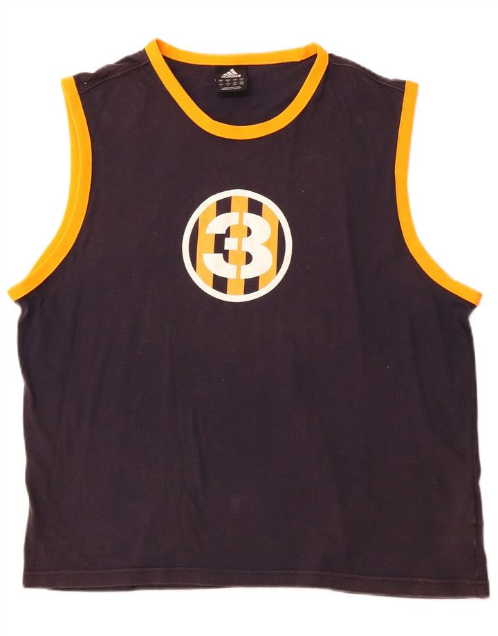 ADIDAS Mens Graphic Vest Top Large Navy Blue Cotton Sports