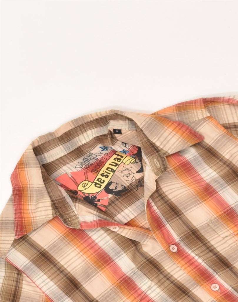 DESIGUAL Mens Graphic Short Sleeve Shirt Small Brown Check Cotton | Vintage Desigual | Thrift | Second-Hand Desigual | Used Clothing | Messina Hembry 