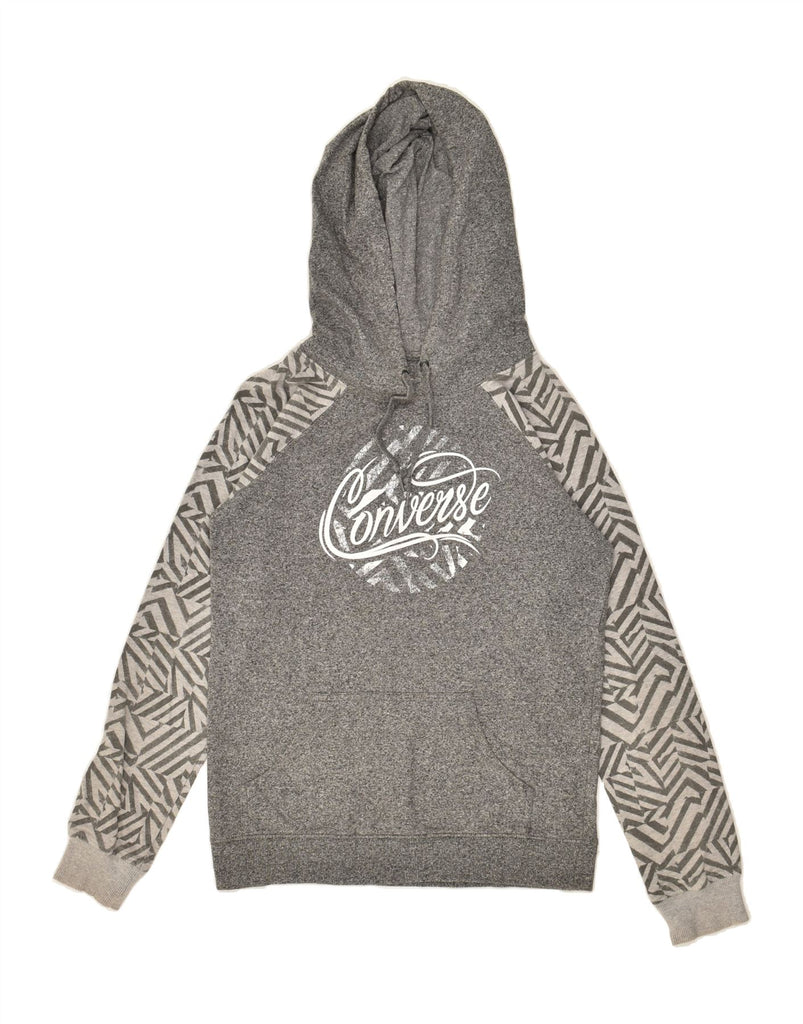 CONVERSE Womens Graphic Hoodie Jumper UK 6 XS Grey Flecked | Vintage Converse | Thrift | Second-Hand Converse | Used Clothing | Messina Hembry 