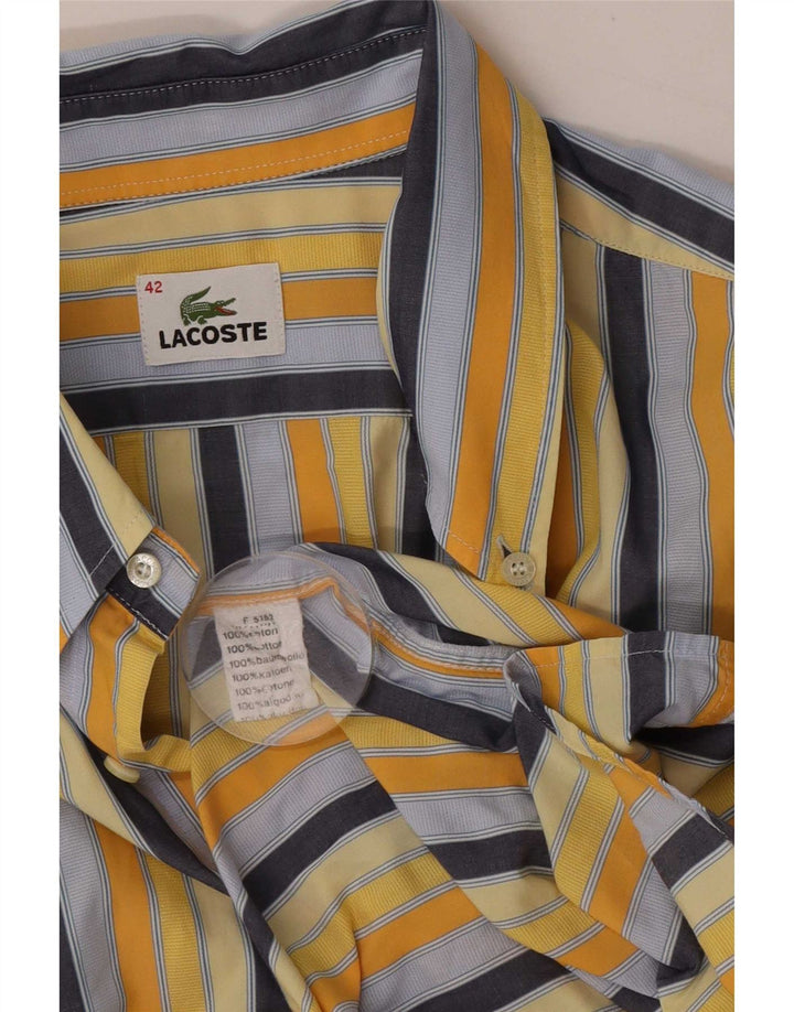 Lacoste Mens Short Sleeve Shirt Size 42 Large Multicoloured Striped Cotton