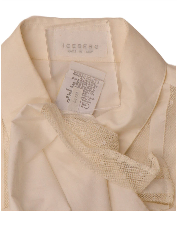 Iceberg Womens Ruffle Front Lace Shirt Blouse IT 44 Medium White Cotton