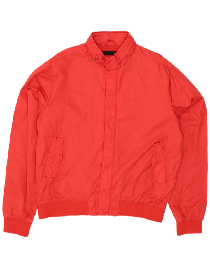 Calvin Klein Jeans Mens Hooded Bomber Jacket UK 44 2XL Red Polyamide