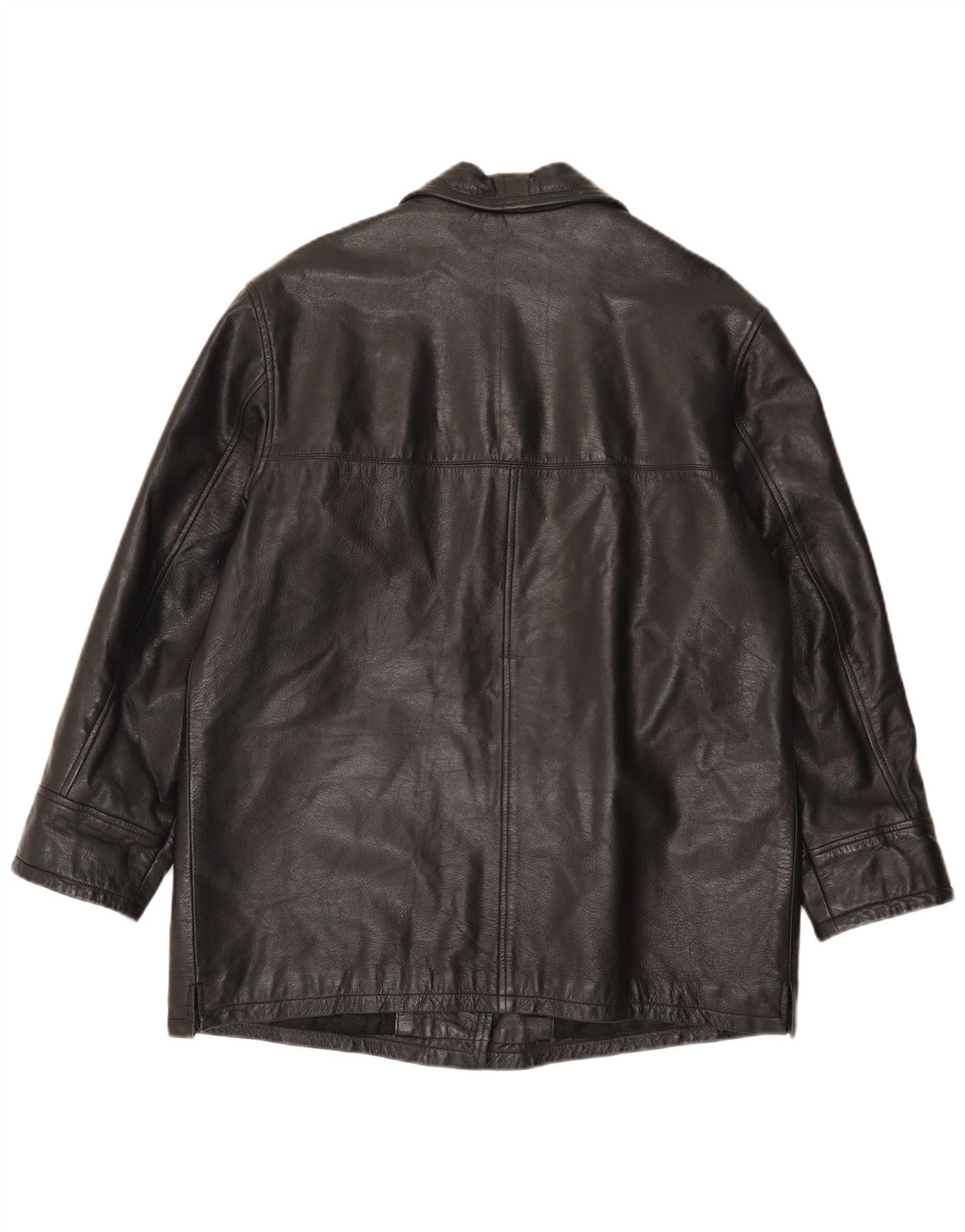 Vintage Womens Leather Coat IT 48 XL Black