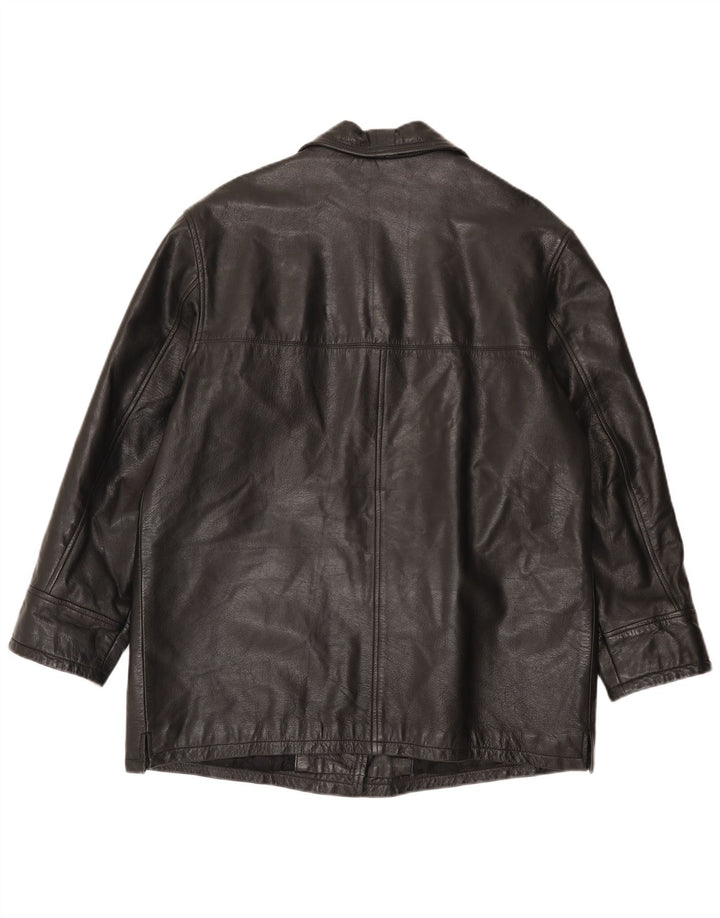 Vintage Womens Leather Coat IT 48 XL Black