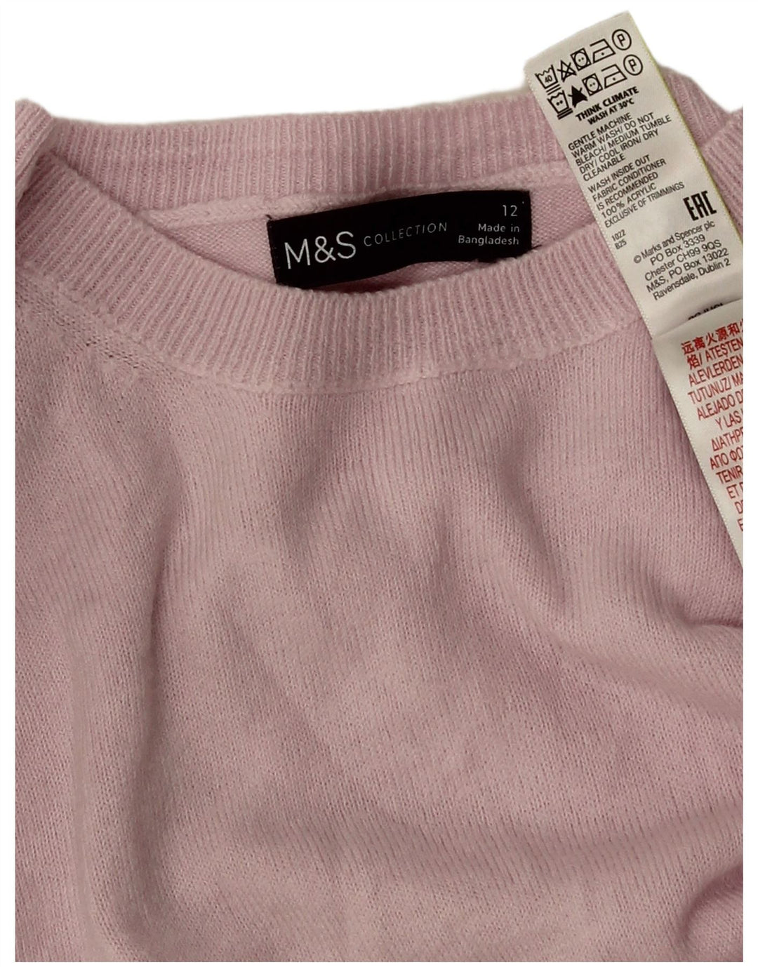 Marks & Spencer Womens Crew Neck Jumper Sweater UK 12 Medium Pink Acrylic