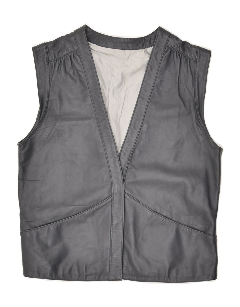 PEFRI Womens Leather Gilet IT 42 Medium Grey Leather | Vintage Pefri | Thrift | Second-Hand Pefri | Used Clothing | Messina Hembry 