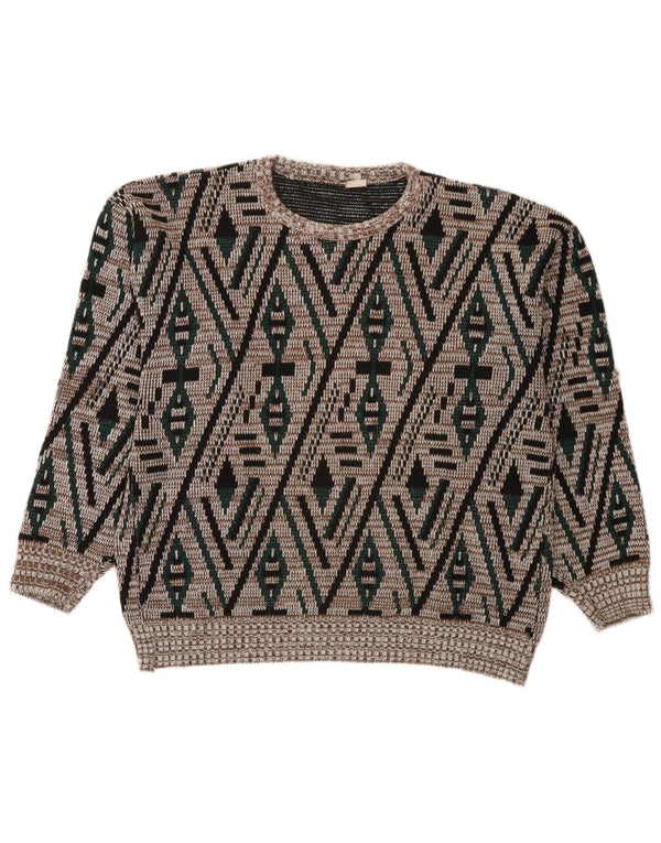 Vintage Mens Crew Neck Jumper Sweater IT 52 Large Multicoloured Geometric