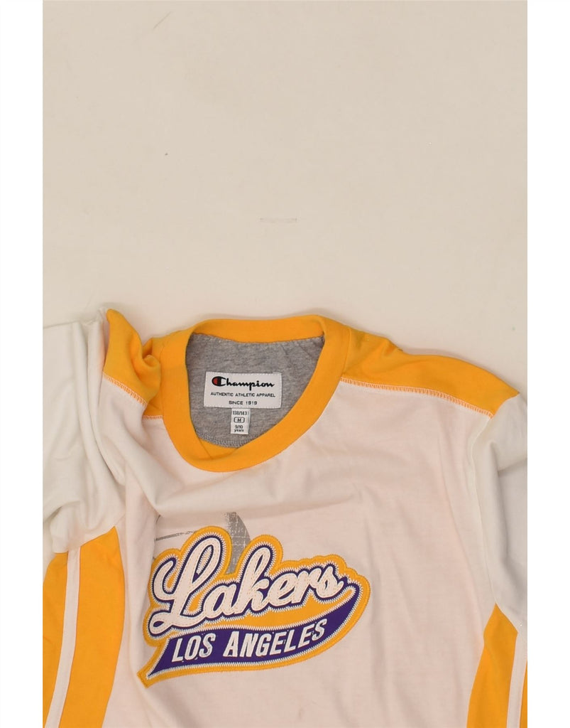 CHAMPION Boys Lakers Graphic Top Long Sleeve 9-10 Years Medium White | Vintage Champion | Thrift | Second-Hand Champion | Used Clothing | Messina Hembry 