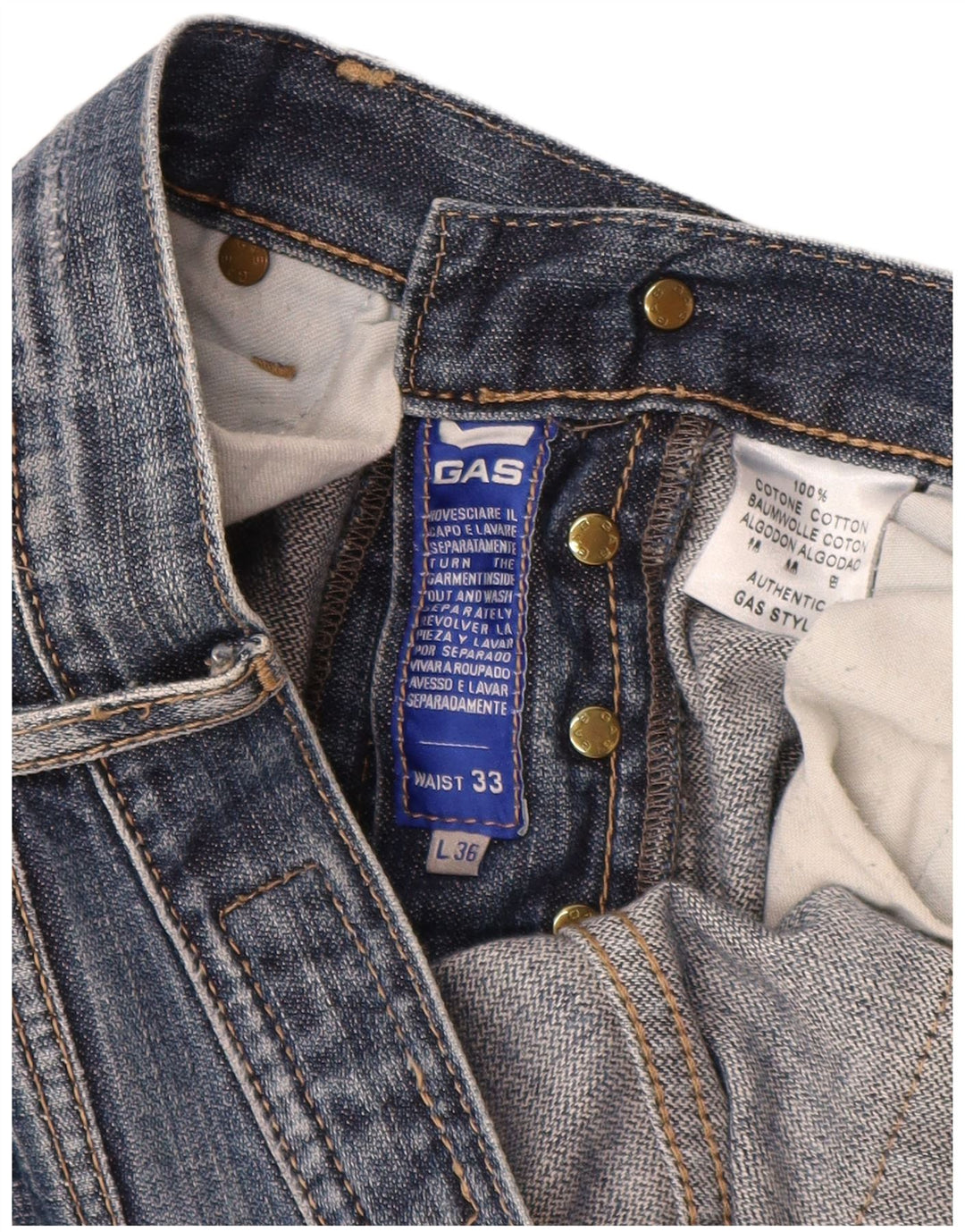 Gas Mens Straight Jeans W33 L34 Blue Cotton