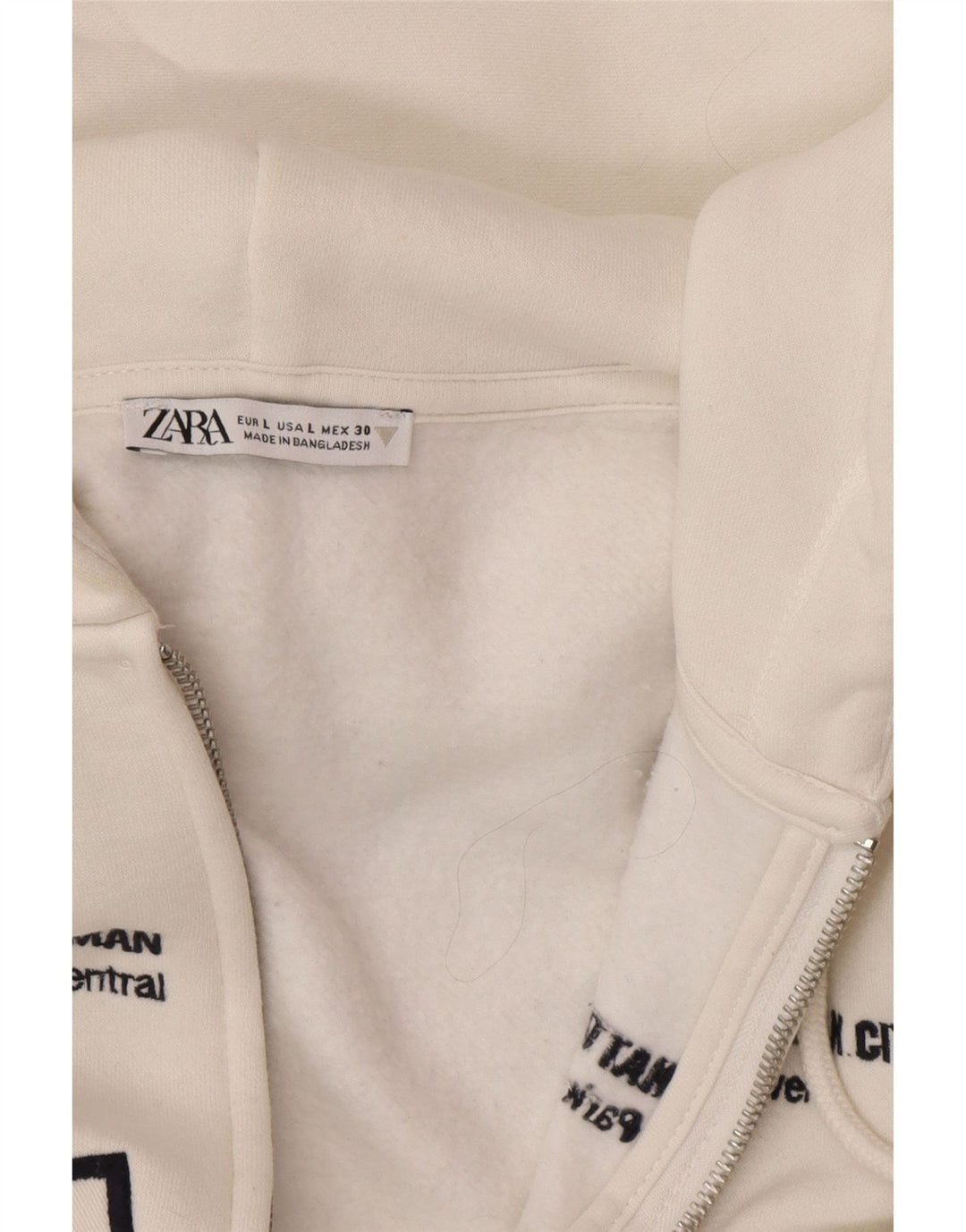 Zara Womens Graphic Oversized Zip Hoodie Sweater UK 16 Large White