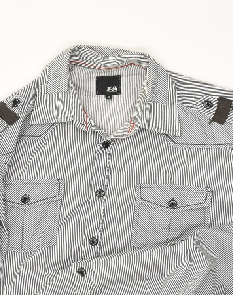 JACK & JONES Mens Military Shirt Medium Grey Pinstripe Cotton | Vintage Jack & Jones | Thrift | Second-Hand Jack & Jones | Used Clothing | Messina Hembry 