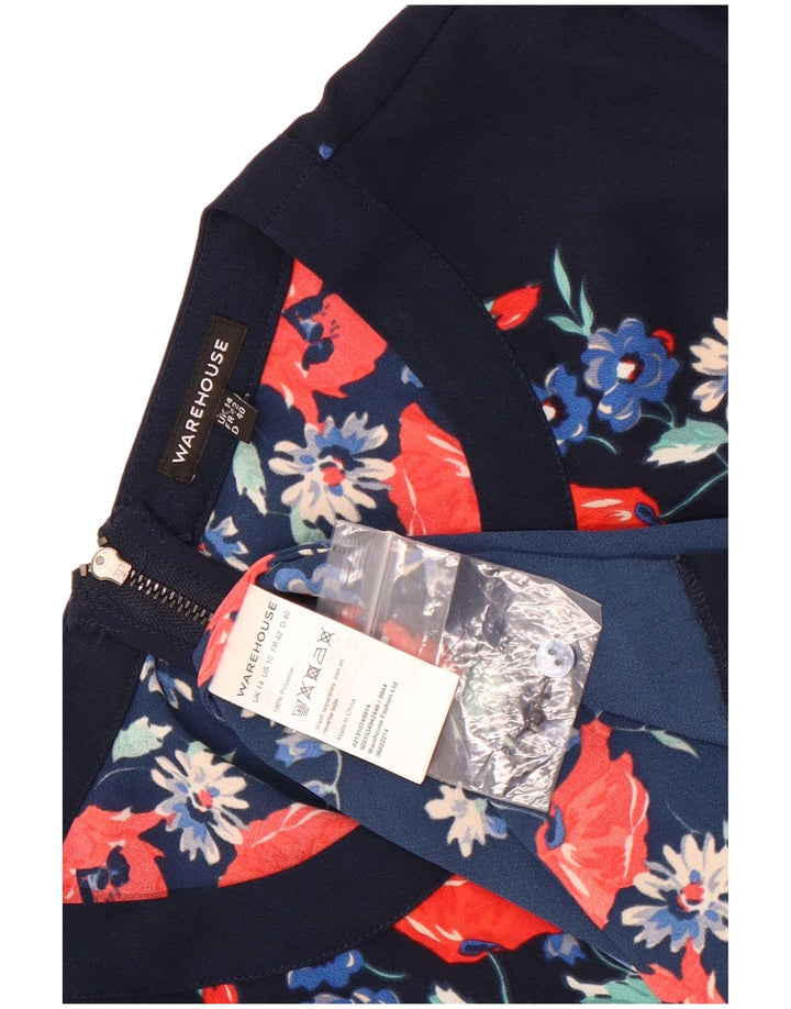 Warehouse Womens Long Sleeve Shift Dress UK 14 Medium Navy Blue Floral