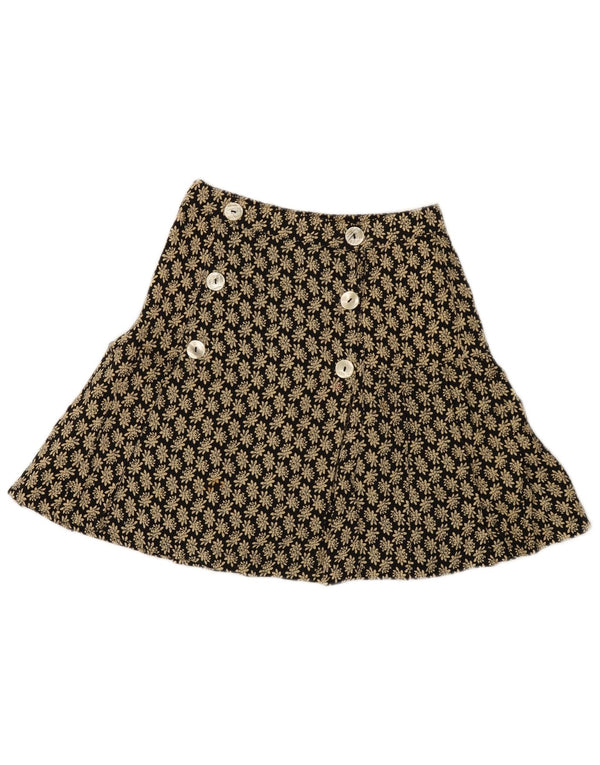 Vintage Womens Mini Wrap Skirt IT 42 Medium W26 Black Floral Viscose