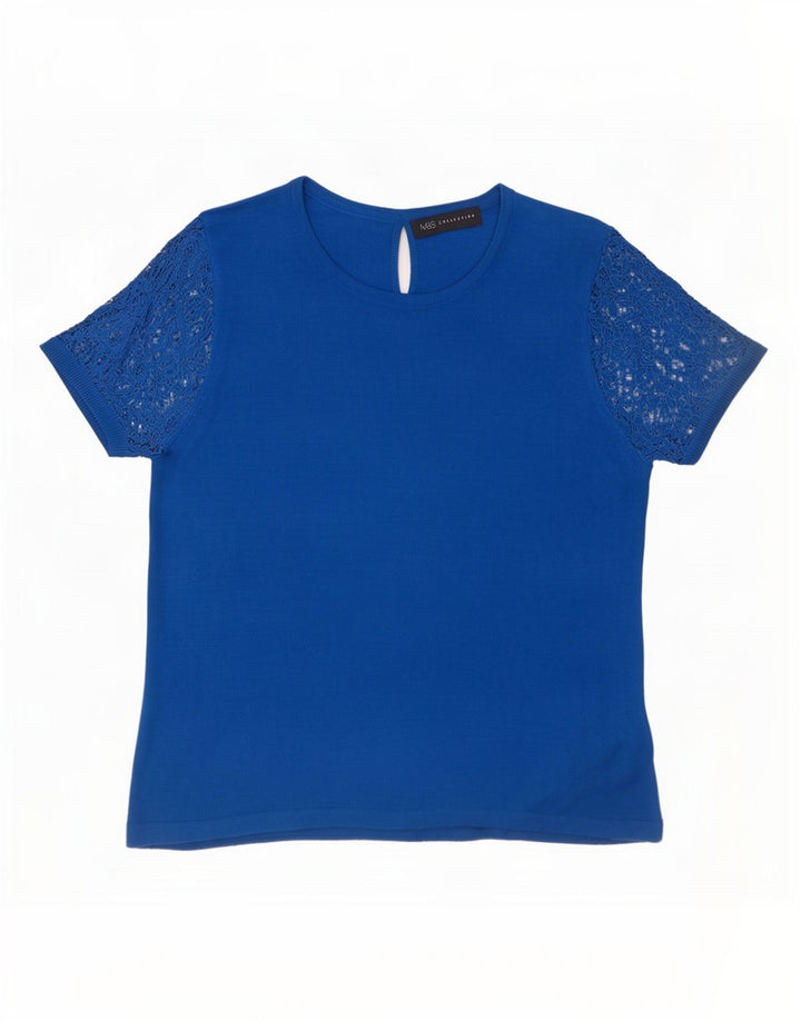 Marks & Spencer Womens Blouse Top UK 12 Medium Blue Floral Acrylic