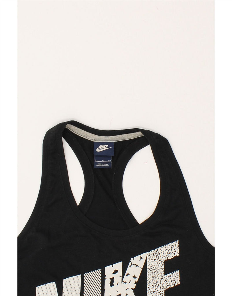 NIKE Womens Graphic Vest Top UK 10 Small Black Cotton | Vintage Nike | Thrift | Second-Hand Nike | Used Clothing | Messina Hembry 