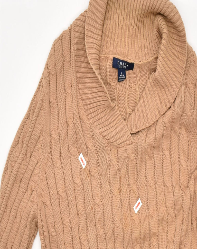 CHAPS Mens Shawl Neck Jumper Sweater Large Brown Cotton | Vintage | Thrift | Second-Hand | Used Clothing | Messina Hembry 