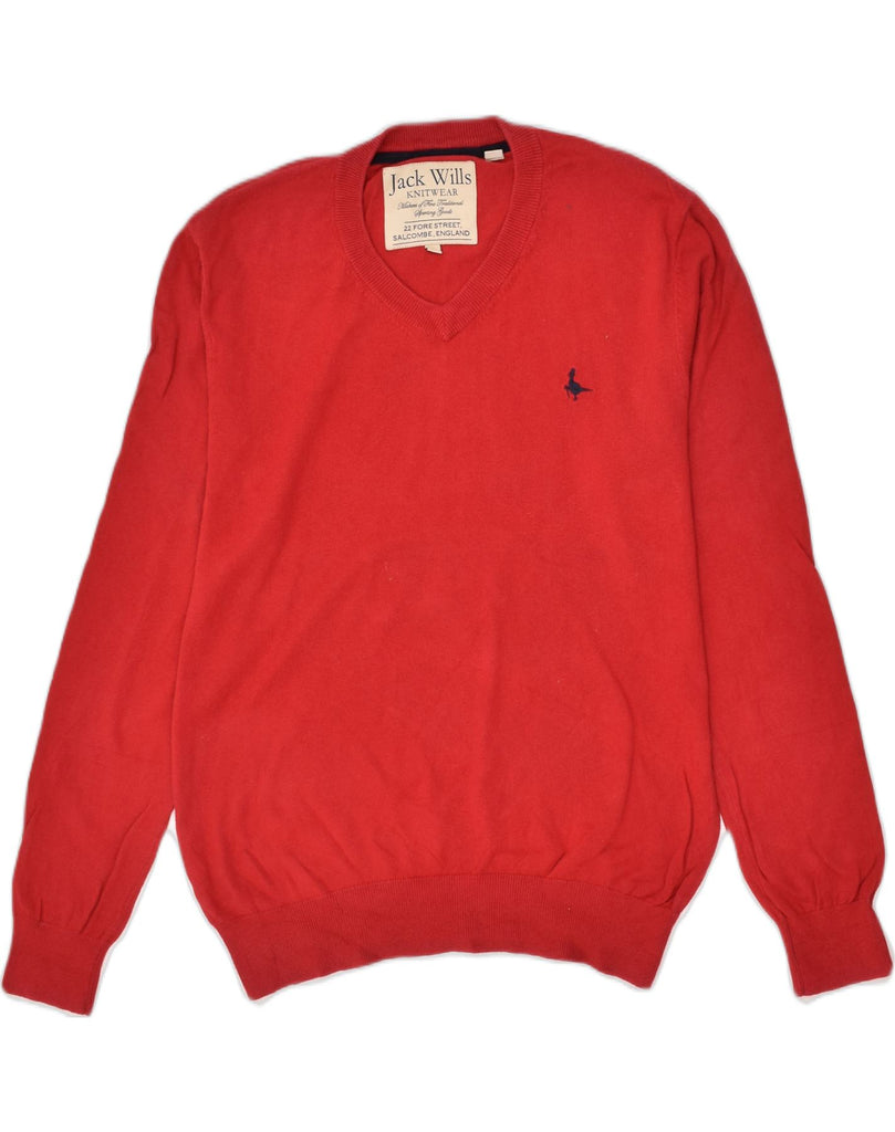 JACK WILLS Mens V-Neck Jumper Sweater Large Red Cotton | Vintage Jack Wills | Thrift | Second-Hand Jack Wills | Used Clothing | Messina Hembry 