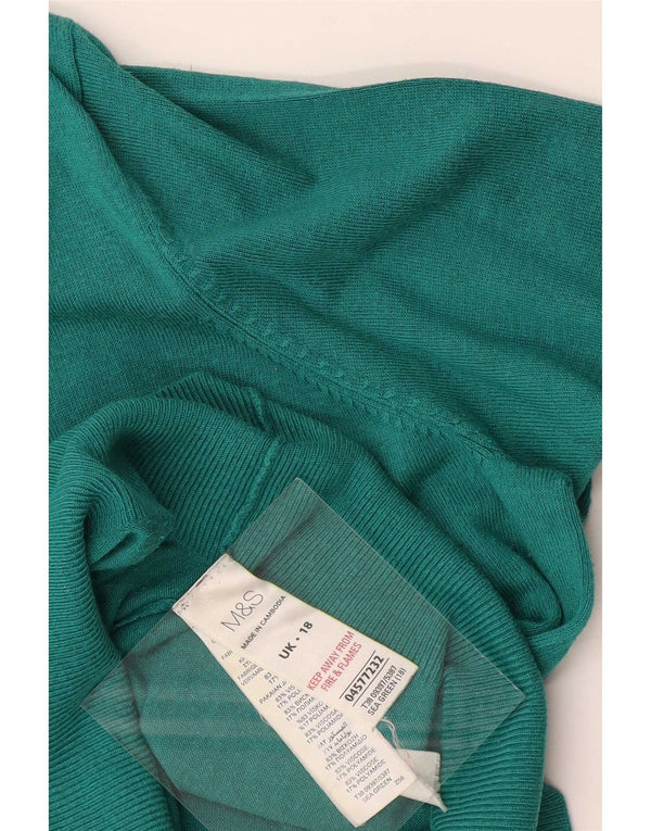 Marks & Spencer Womens V-Neck Jumper Sweater UK 18 XL Green Viscose