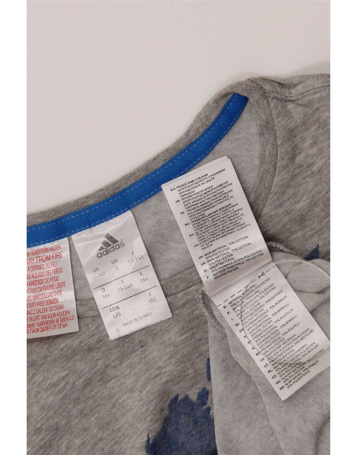 Adidas Boys Regular Graphic T-Shirt Top 13-14 Years Grey Cotton