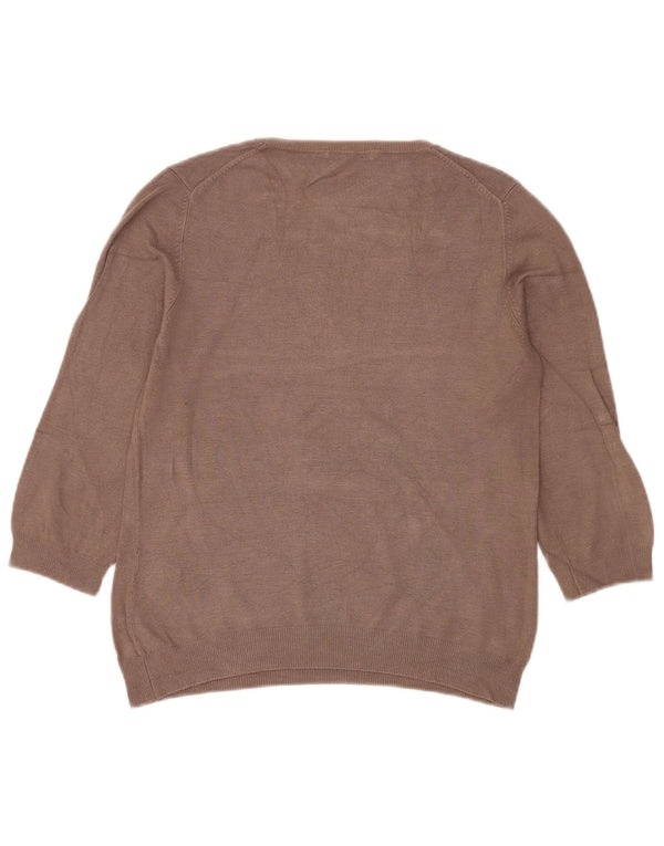 Marks & Spencer Womens 3/4 Sleeve V-Neck Jumper Sweater UK 14 Medium Beige