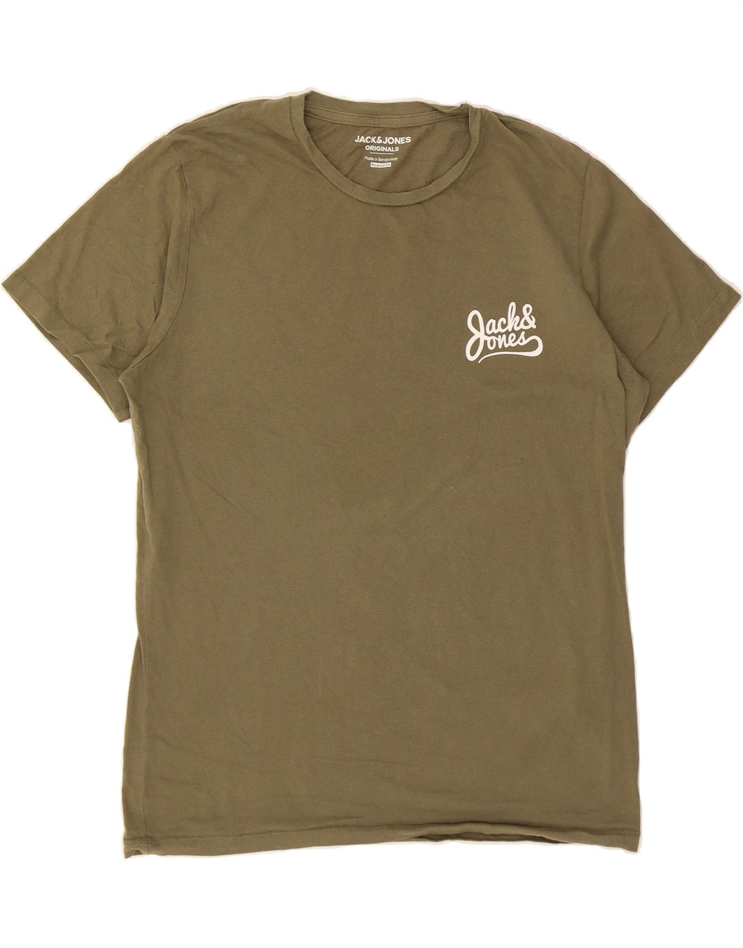 JACK & JONES Mens Regular Fit Graphic T-Shirt Top Medium Khaki Cotton Vintage Jack & Jones and Second-Hand Jack & Jones from Messina Hembry 