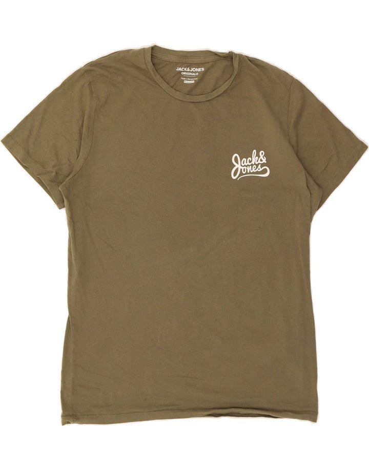 JACK & JONES Mens Regular Fit Graphic T-Shirt Top Medium Khaki Cotton Vintage Jack & Jones and Second-Hand Jack & Jones from Messina Hembry 