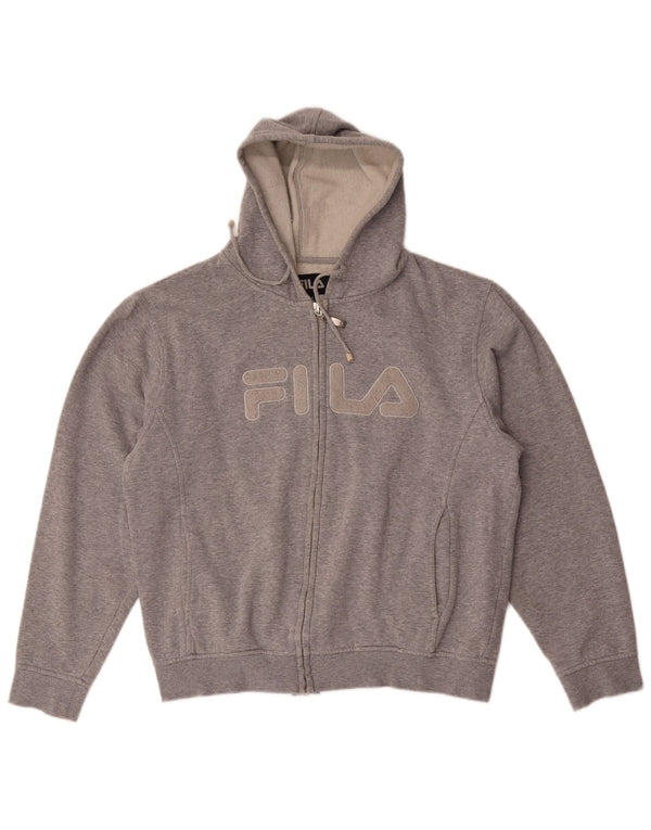Fila Womens Graphic Zip Hoodie Sweater UK 16 Large Grey Flecked Cotton