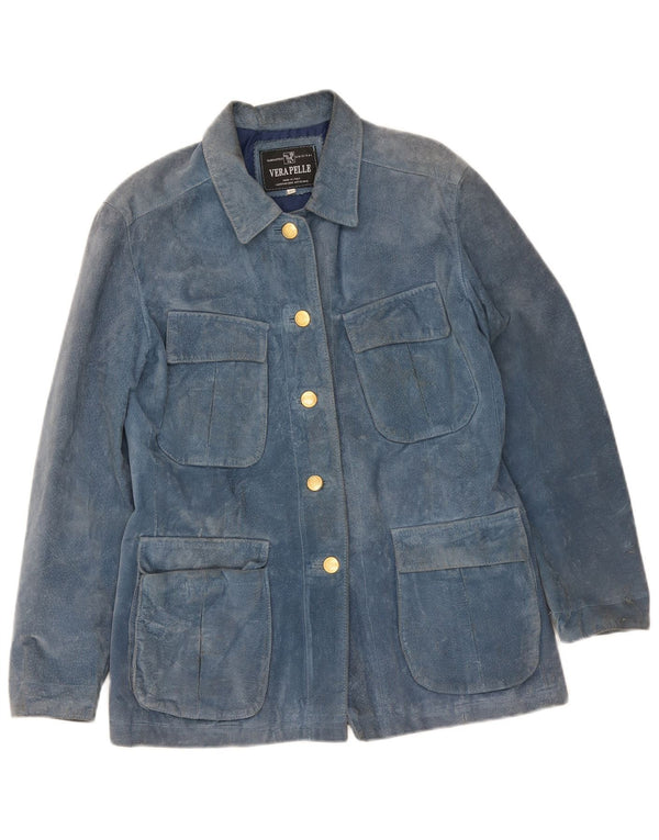 Lavorazione Artigiana Womens Suede Jacket UK 14 Large Blue Leather