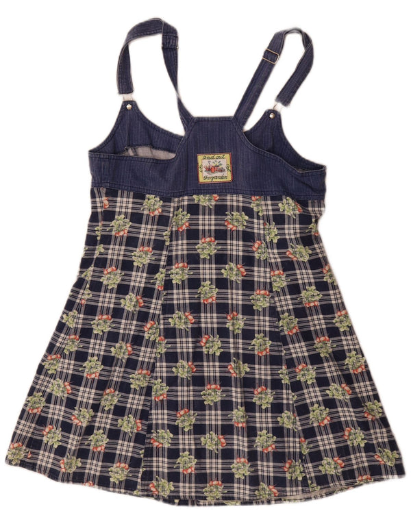 Colmar Womens Mini Dungaree Dress UK 12 Medium Navy Blue Check Cotton