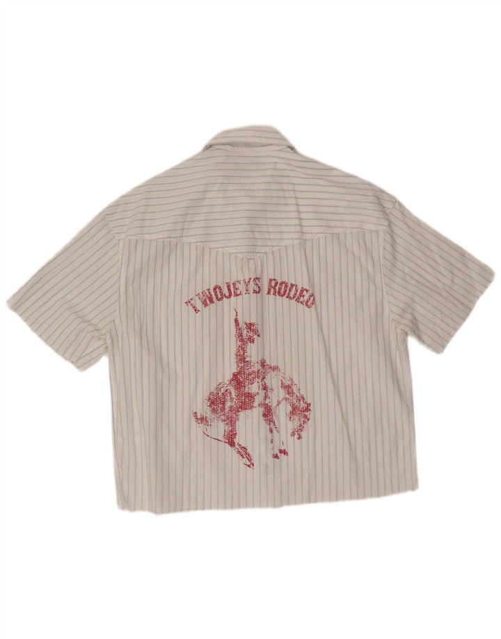 Zara Mens Graphic Short Sleeve Shirt Medium White Striped Cotton