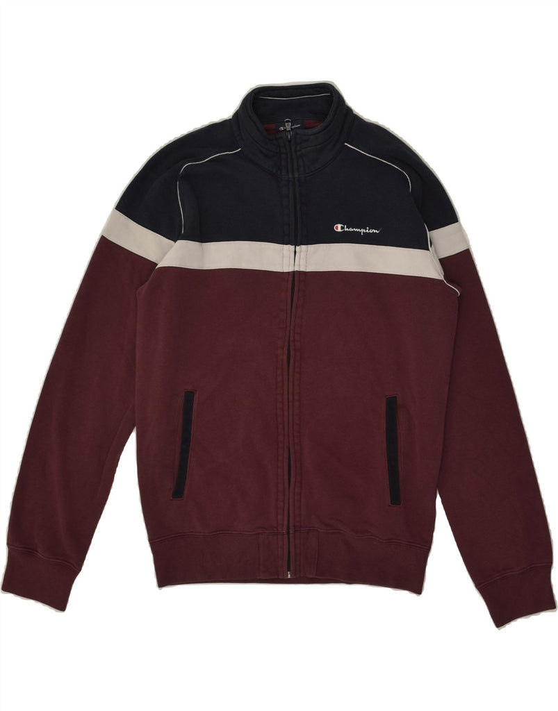 CHAMPION Mens Tracksuit Top Jacket Medium Maroon Colourblock Cotton | Vintage Champion | Thrift | Second-Hand Champion | Used Clothing | Messina Hembry 