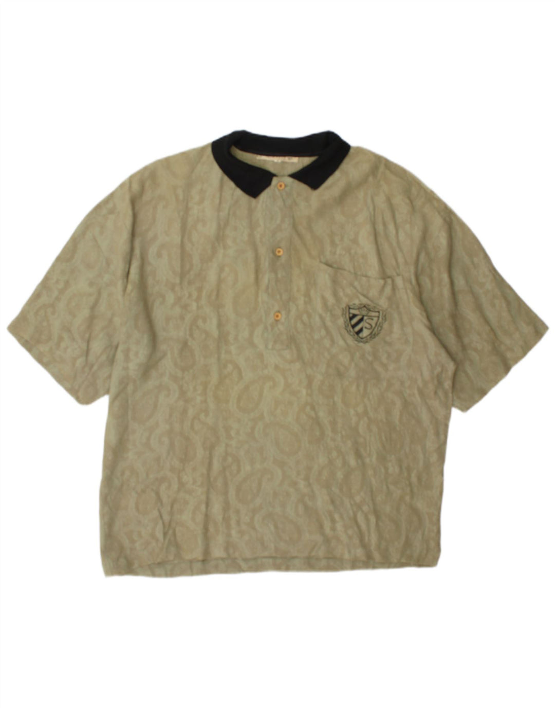 Silenzio Mens Polo Shirt Small Khaki Paisley