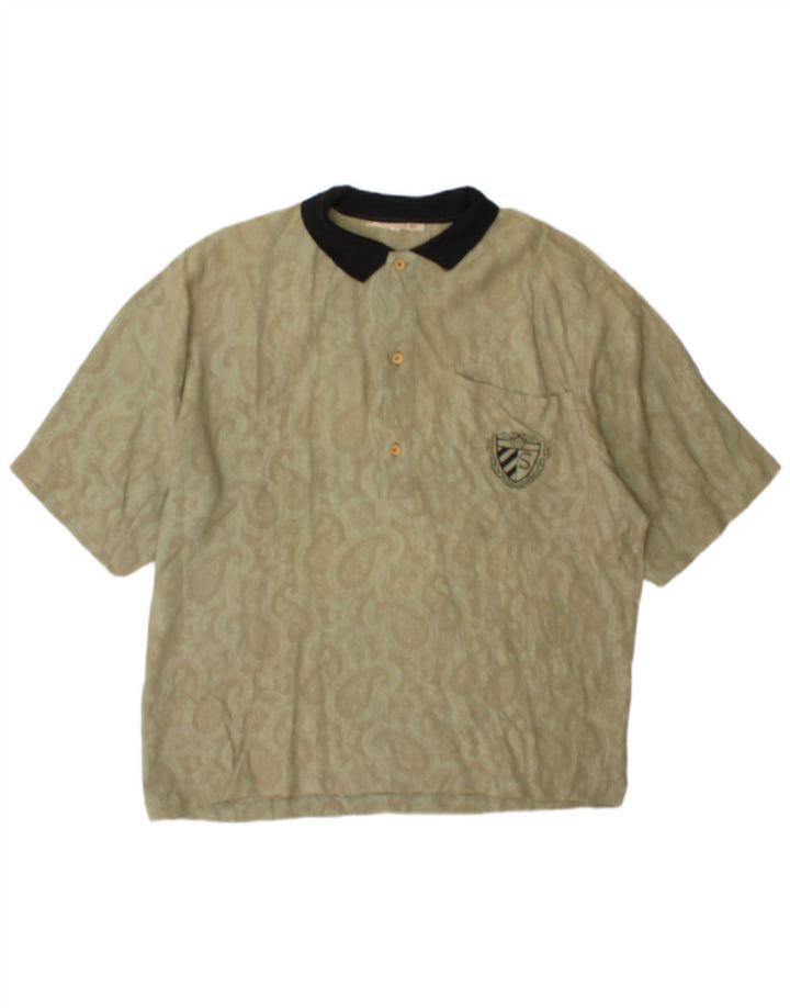Silenzio Mens Polo Shirt Small Khaki Paisley