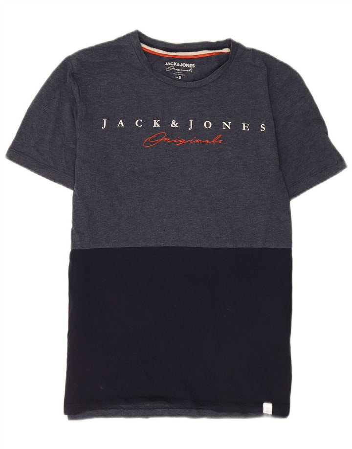 Jack & Jones Mens Regular Graphic T-Shirt Top Small Navy Blue Colourblock