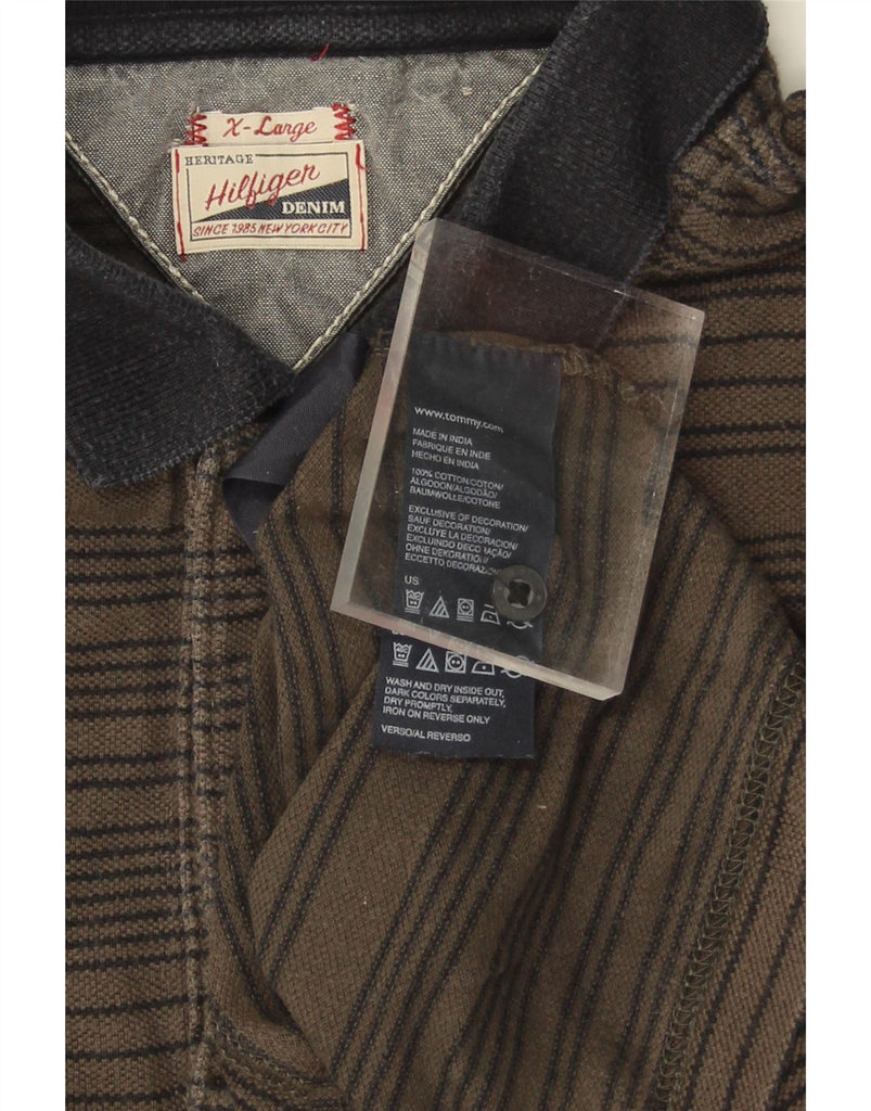 TOMMY HILFIGER Mens Graphic Polo Shirt XL Brown Striped Cotton Vintage Tommy Hilfiger and Second-Hand Tommy Hilfiger from Messina Hembry 