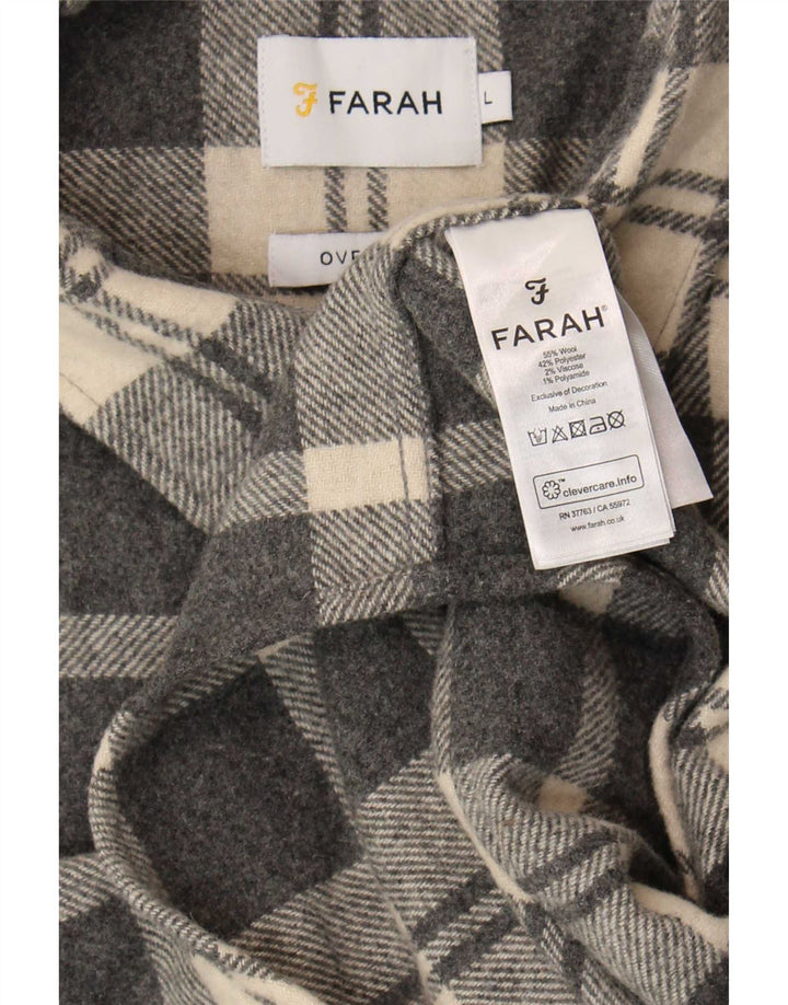 Farah Mens Overshirt Shirt Large Grey Check Wool