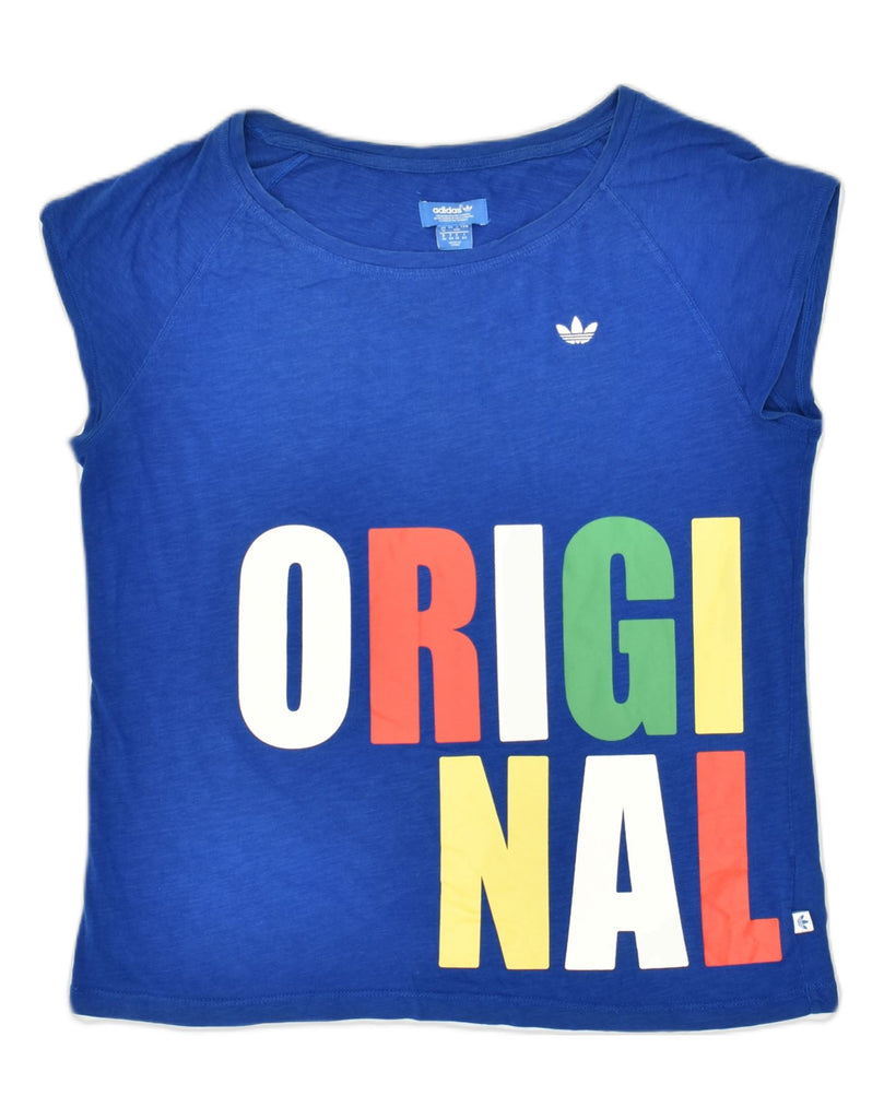 ADIDAS Womens Graphic T-Shirt Top UK 12 Medium  Blue Cotton | Vintage Adidas | Thrift | Second-Hand Adidas | Used Clothing | Messina Hembry 