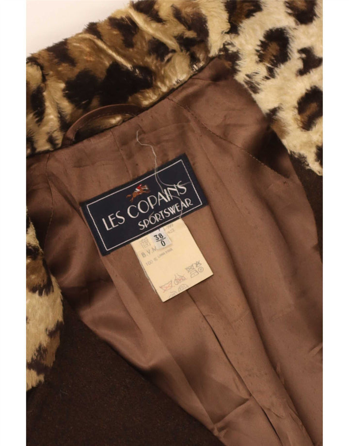 Les Copains Womens Double Breasted Coat EU 38 Medium Brown Animal Print