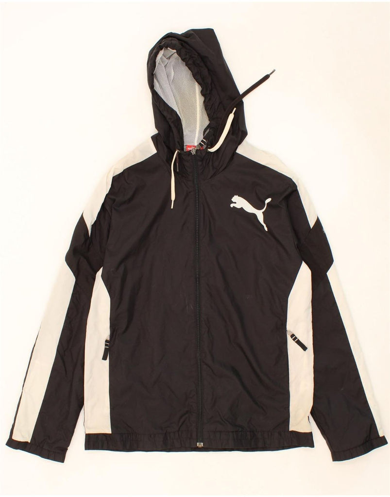 PUMA Mens Hooded Rain Jacket UK 38 Medium Black Colourblock Polyester Vintage Puma and Second-Hand Puma from Messina Hembry 