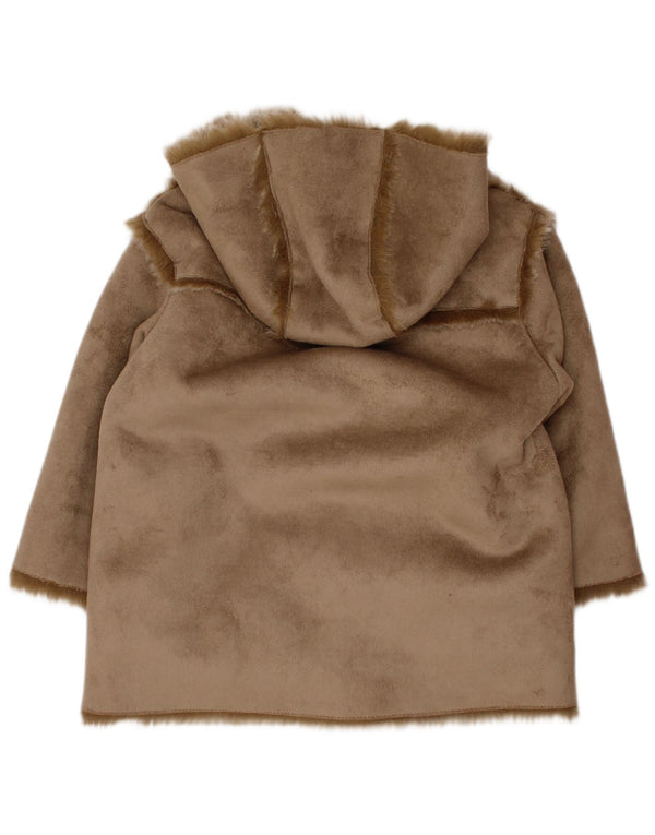 Monsoon Boys Hooded Faux Suede Sherpa Jacket 5-6 Years Brown Polyester