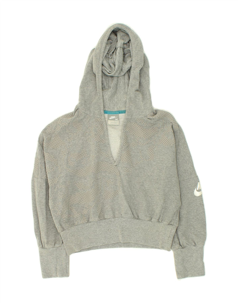 NIKE Girls Graphic Crop Hoodie Jumper 10-11 Years Medium Grey Geometric | Vintage Nike | Thrift | Second-Hand Nike | Used Clothing | Messina Hembry 