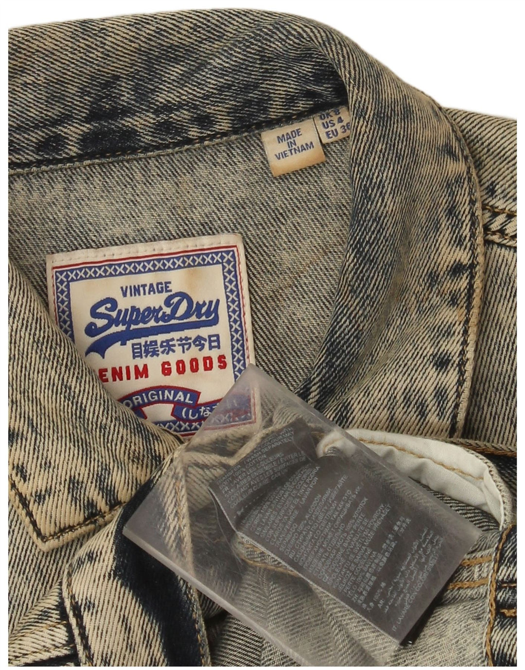 Superdry Womens Crop Distressed Acid Wash Denim Jacket UK 8 Small Blue