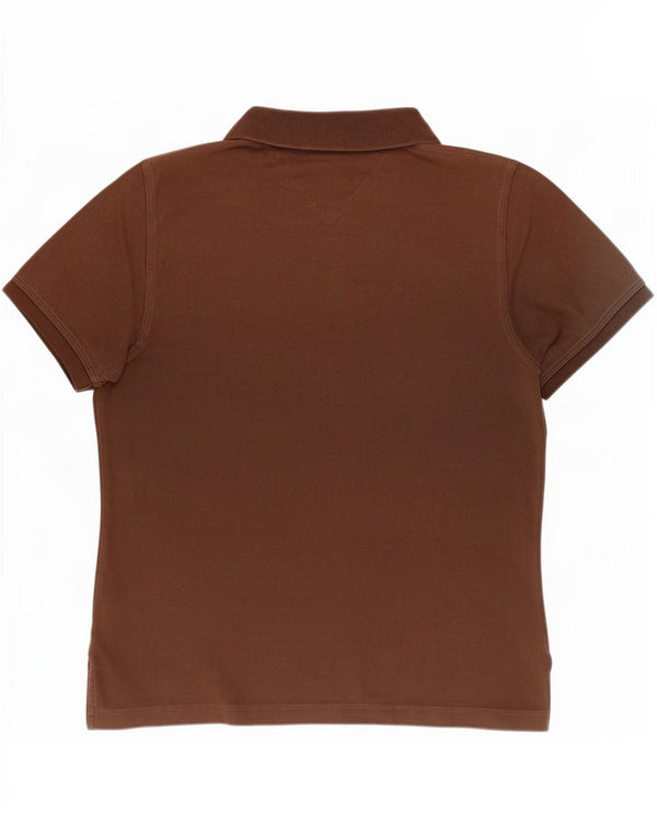 Tommy Hilfiger Womens Polo Shirt UK 14 Large Brown Cotton