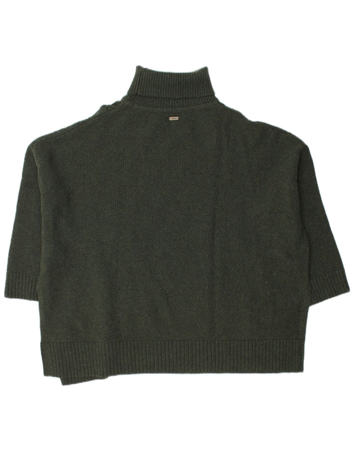 Barbour Womens Burne Cape Roll Neck Jumper Sweater UK 14 Medium Green Wool