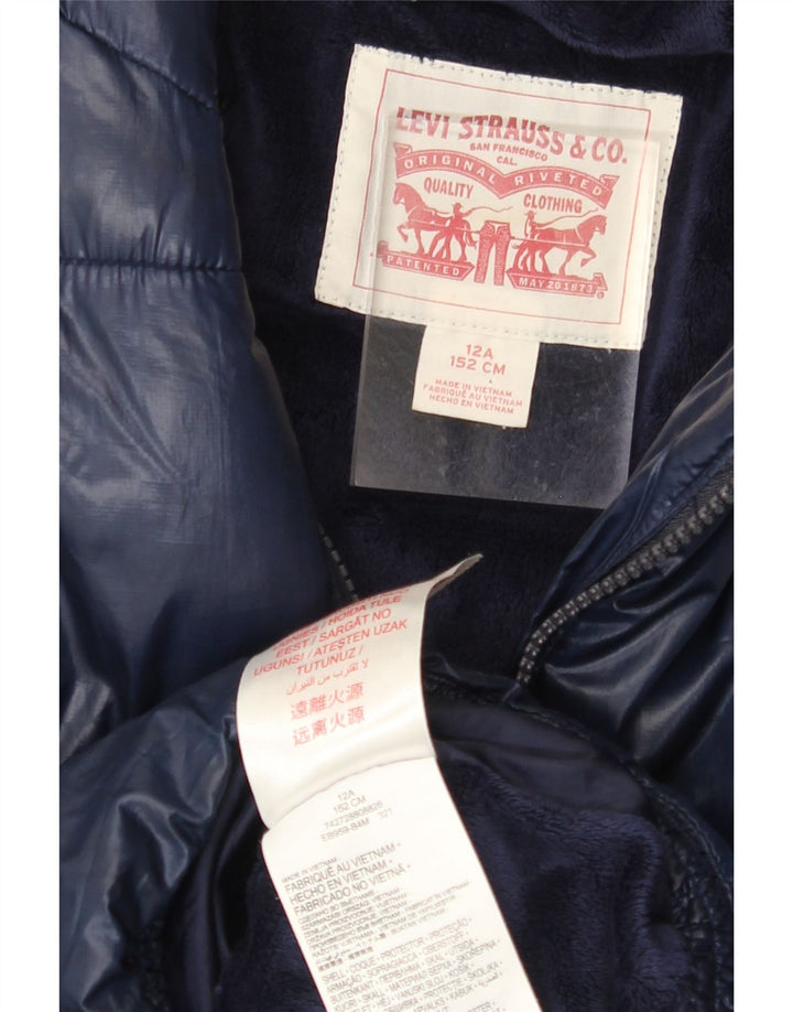 LEVI'S Girls Hooded Padded Jacket 11-12 Years Navy Blue Polyester